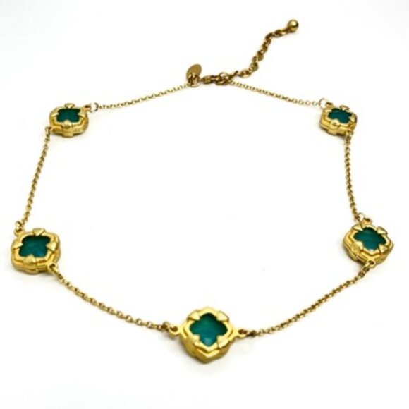 GEORGE AQUA BLUE GREEN CLOVER NECKLACE GOLD TONE STATION STYLE 18" ADJUSTABLE - Picture 7 of 16